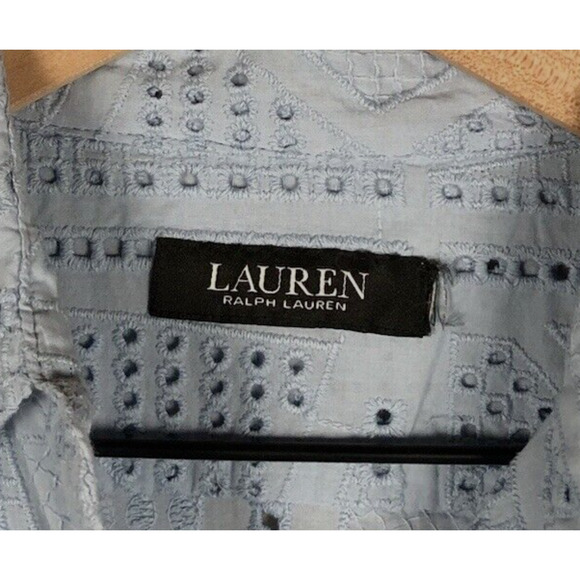 RALPH‎ LAUREN Black Label Eyelet Shirt Sz M Blue Cotton Long Sleeve Button Up - Picture 3 of 9